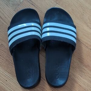 Adidas Black and White Striped Slides